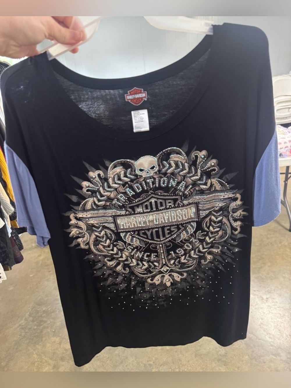 Harley-Davidson Black & Rhinestone Emblem Tee XL